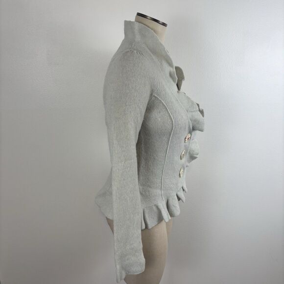 Anthropologie Cartonnier Light Blue Boiled Wool Ruffled Collared Cardigan XS - Picture 4 of 7